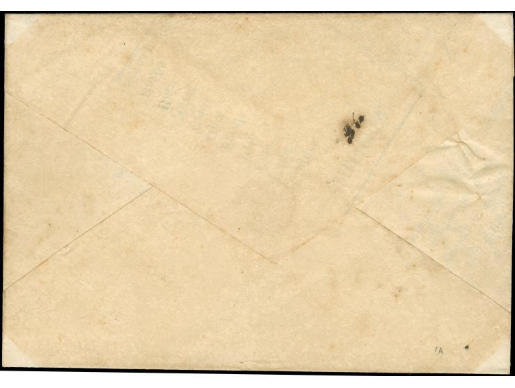 1867, Official cover from San Juan to Toa Baja, bearing two single Cuba 1864 ½ r. green on pink tied by elliptical handstamps