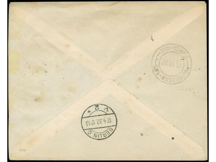 1932, 3. Südamerikafahrt, R-Brief ab Danzig 15.4. nach Rio mit 2½ G Flugpost in bunter MiF, Transit Berlin 17.4. und weiter m