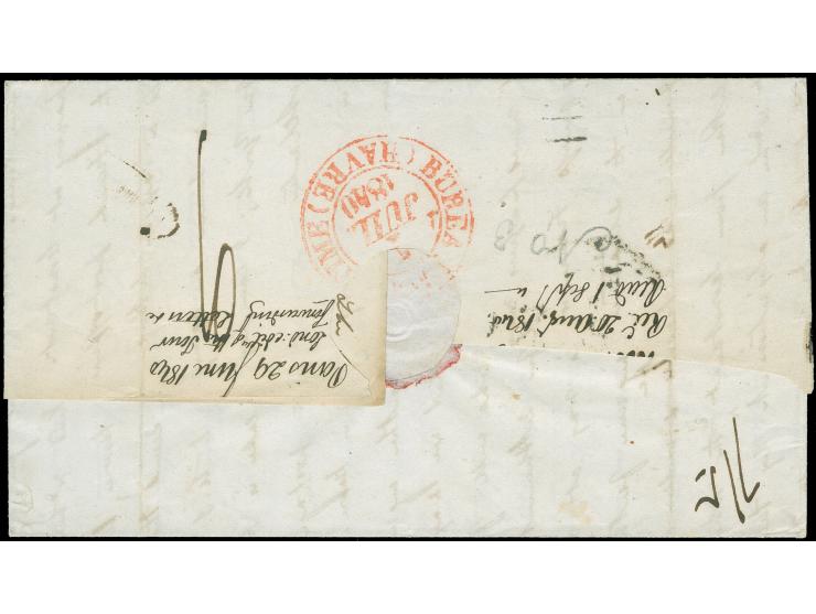 1840, forwarding agents folded envelope from a missionary in Constantinople with red boxed "P.P", transatlantic mail cover se
