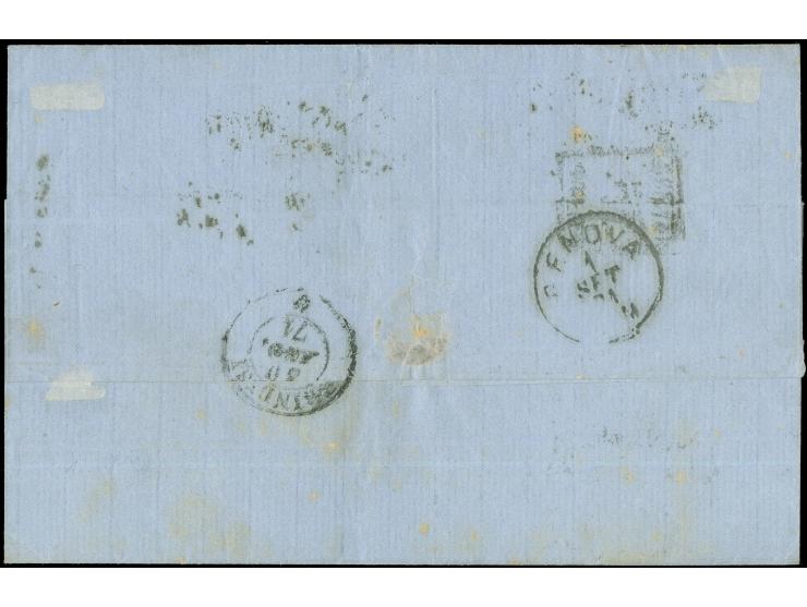 1871, 10 S blau und 15 S hellbraun, MiF auf Faltbriefhülle mit L2 SALONICH / 24.AOUT, hs. ‘via Brindisi’, rückseitig Transits