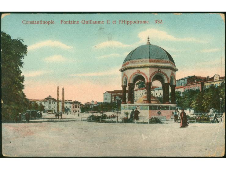 1912, Postcard written on ship from Constantinople to Batum with 10 Para Turkey and alongside blue oval "SCHEMBRI &amp; FIGLI