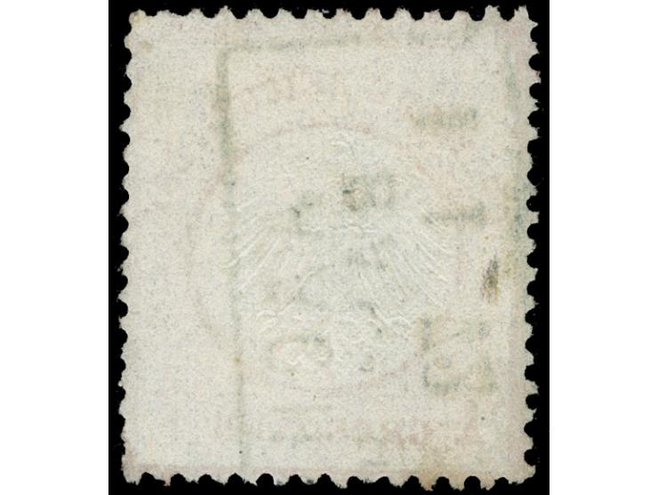 1872, Kleiner Schild 1 Gr. karmin, sauber mit Teilabschlag vom Ersttag “AACHEN BAHNHOF 1 1 72”, farbfrisch und gut gezähnt, s