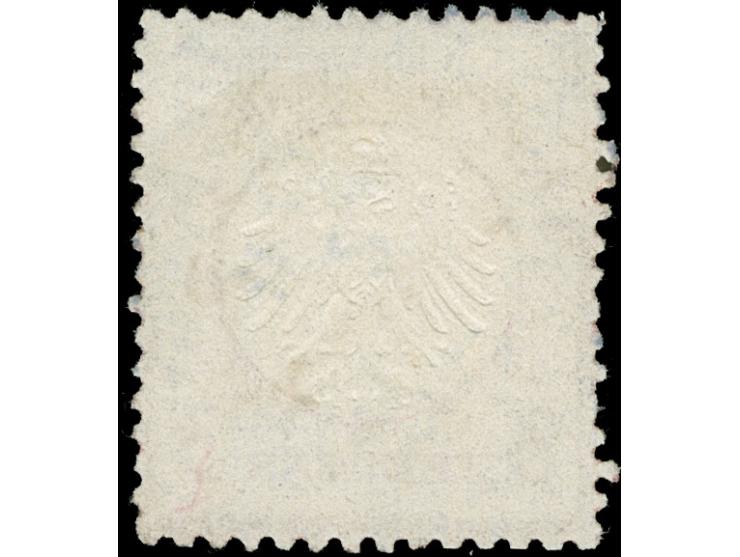1872, Kleiner Schild 3 Kr. karmin, farbfrisch, gut gezähnt und geprägt, sauber entwertet mit blauem Bayern-Einkreis-Bahnposts