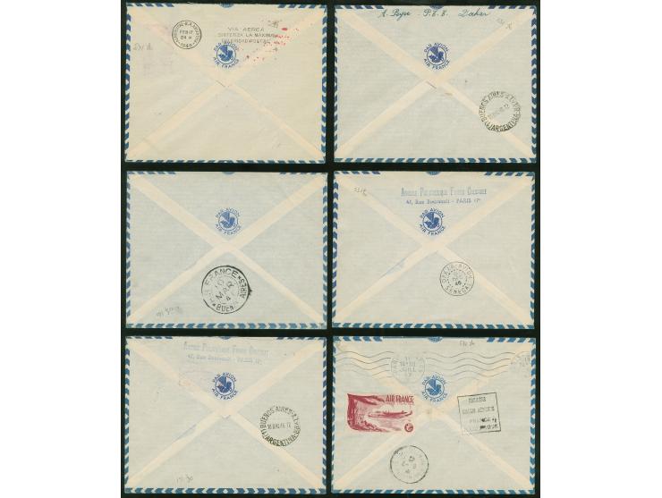 1946/54, Air France : 10 air mail covers including first flights to Nouvelle Caledonie registered, anniversary flights to Bue