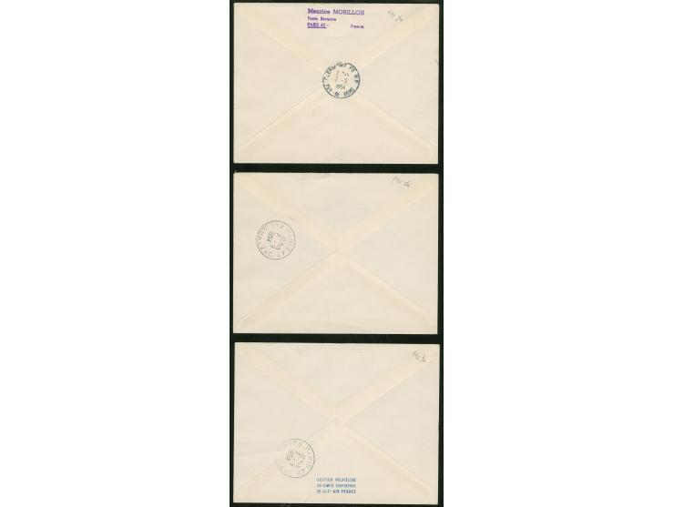 1946/54, Air France : 10 air mail covers including first flights to Nouvelle Caledonie registered, anniversary flights to Bue