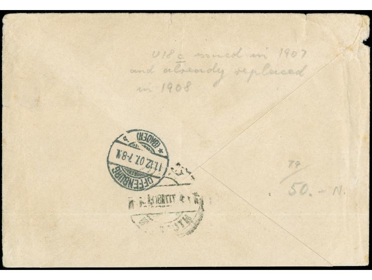 1907, "HAMIDIE (DAMAS) 19.11.907" (Coles-Walker no.47) cds. Turkey on postal stationery envelope 1 pia. blue, via Beyrouth to