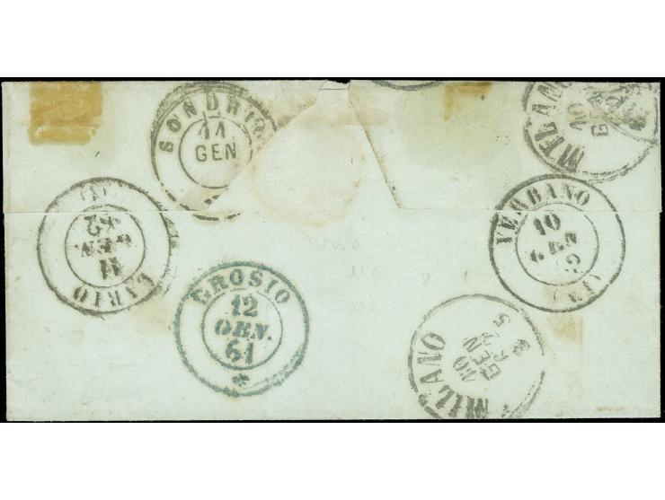 "PORTO VALTRAVAGLIA 10/1", EKr., auf- und nebengesetzt auf kleiner Briefhülle nach Grossio; rückseitig 6 Transit-und Ankunfts