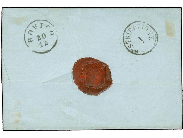 "COLOGNA 19/12" EKr. in schwärzlichblau, sauber auf 1861, 5 Soldi auf Briefhülle nach Rovigo. Schöne und einwandfreie Erhaltu