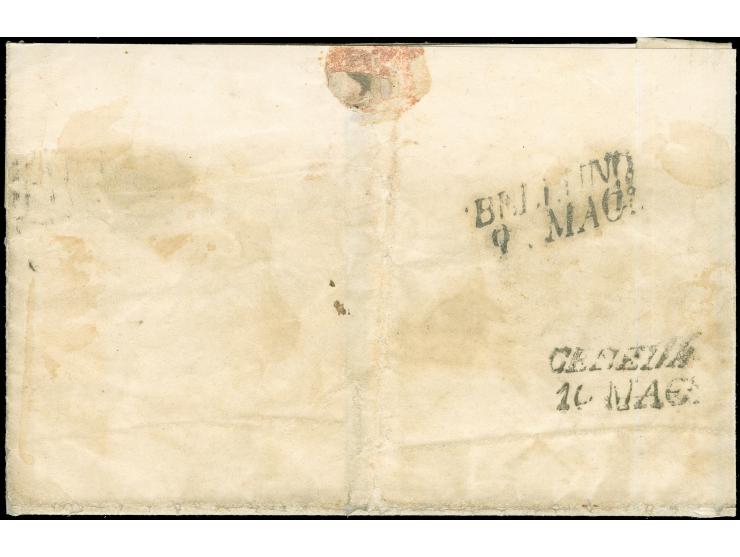 "VENAS 8/5", EKr. auf Österreich, Handpapier 6 Kreuzer, Type Ia, allseits breitrandig, auf Briefhülle nach Ceneda. Die Marke 