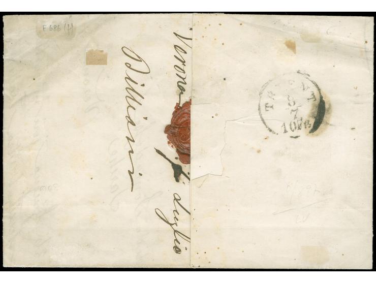"VERONA 7/7", Zier-EKr., auf Österreich 1858, 5 Kreuzer, Type II, auf Faltbrief nach Sarche bei Trient. Eine sehr seltene Ver