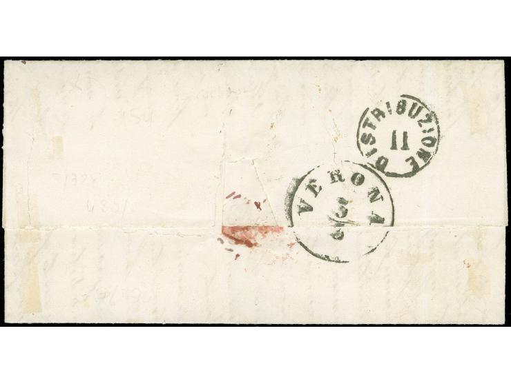 "Venezia 2/3/64", handschriftlicher Entwertung mit Federkreuz, auf 1863,10 Soldi, auf kleinem Faltbrief nach Verona, mit rück