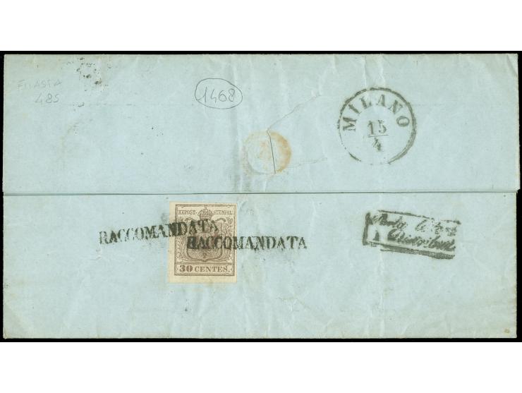 "PONTE VALTELLINA 14/4", EKr. mit zusätzlichem "RACCOMANDATA" auf Handpapier 30 Centesimi, auf eingeschriebenem Faltbrief nac