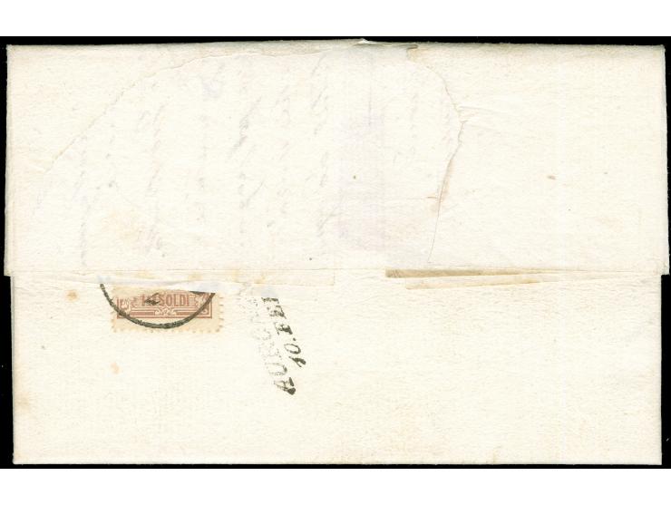 "PERAROLO 9/2", EKr., glasklar und gerade auf 1858, 5 Soldi, Type I, unten mit Andreaskreuz-Ansatz, mit nebengesetztem roten 