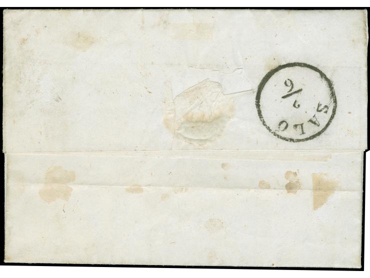 "CHIOGGA 1/6" (1851), EKr. in rostrot (rosastro) auf Handpapier 30 Centesimi, voll- bis breitrandig, auf kleinem Faltbrief na