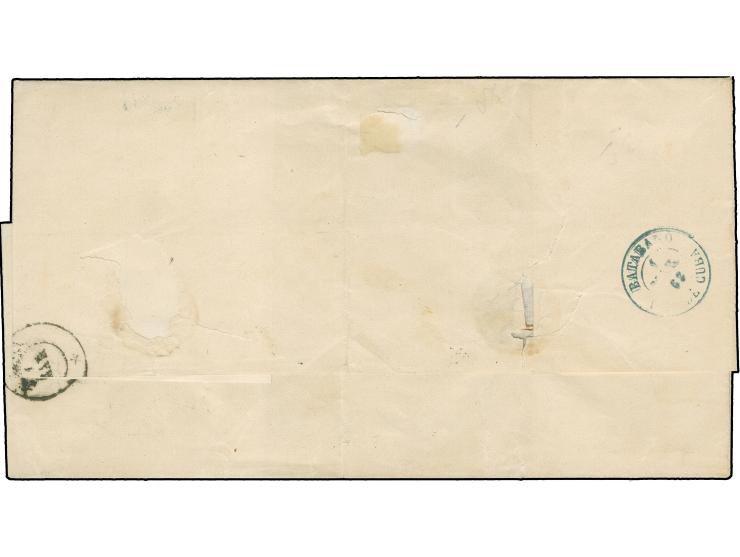 1863, Queen Isabella II pair ½ r. blue, imperf, fine four margined, tied by oval obliterator in blue and blue BATABANO ISLA D