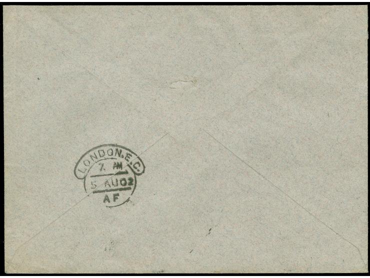 1902, LATTAQUIE JUIL/24/902 cds. on envelope bearing 1 pia. violet-blue, commercial lokal imprint, to London with arrival mar