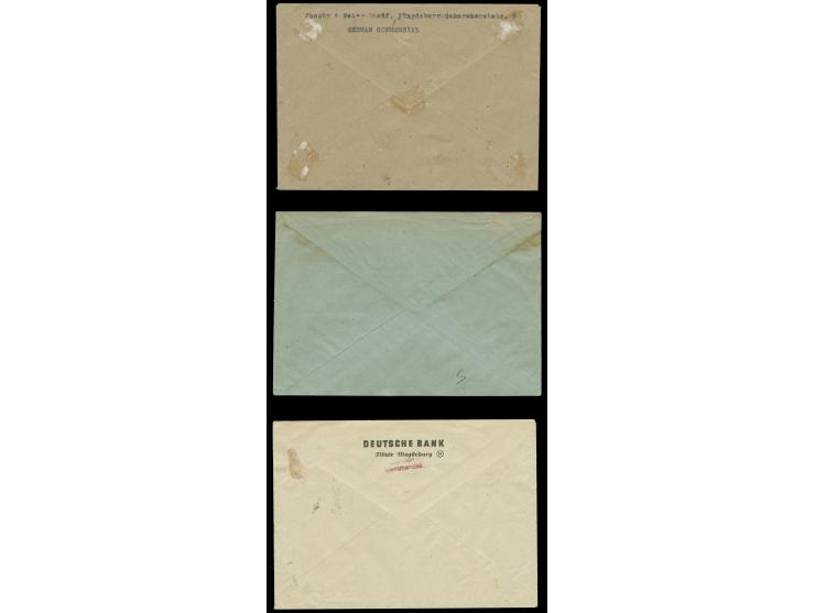 1945, drei Zensurbriefe: Gebühr bezahlt Brief von Magdeburg mit Zensurstempel “MILITARY GOVERNMENT CENSORED GEPRÜFT P.T.T. 3”