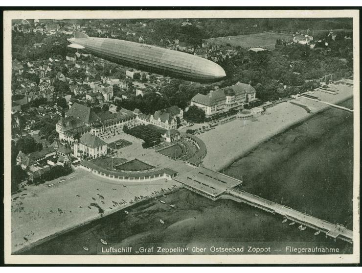 1932, LUPOSTA-Fahrt, Danziger Post, Rückfahrt, Fotokarte "LZ 127 über Zoppot" ab Danzig 30.7. mit komplettem LUPOSTA Satz als
