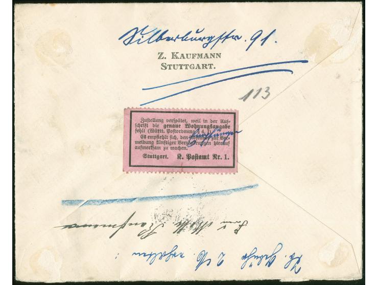 1905/13, Friedensdruck 20 Pfg. auf Tauchbootbrief nach Buenos Aires, mit Erstattungstempel und Zensurstempel "X"
