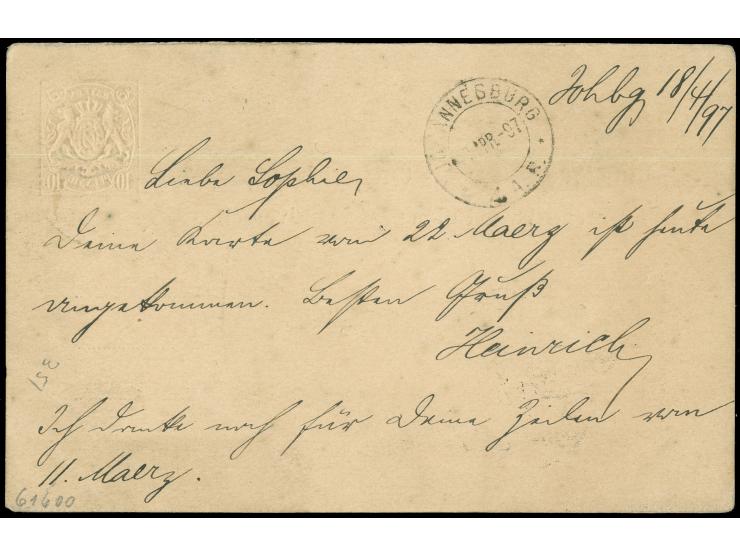 1897, Ganzsache 10 Pfg Antwortteil sauber gestempelt JOHANNESBURG 18/APR/97 Z.A.R. nach Lichtenfels mit Ankunftsstempel 8.5.,
