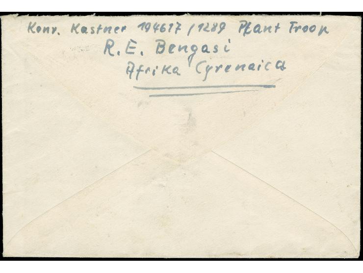 1948,  POW AIR MAIL: 2 p. and 2½ p. tied to air mail cover by BANGHAZI 9/8/1948, addressed to US Zone Germany, sent by a Germ