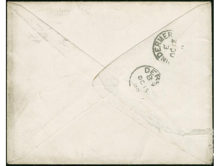 20 Pfg. ultramarin auf Briefkuvert von Berlin nach Windermere, England, hier neu frankiert mit 1 P. braun und mit Duplex "WIN