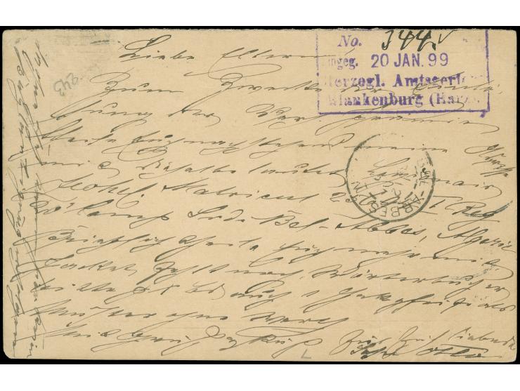 1899, Krone Adler Ganzsachenkarte 10 Pfennig Antwortteil retour aus Algerien, gestempelt in SIDI-BEL-ABBES ORAN 15/JANV/99, n