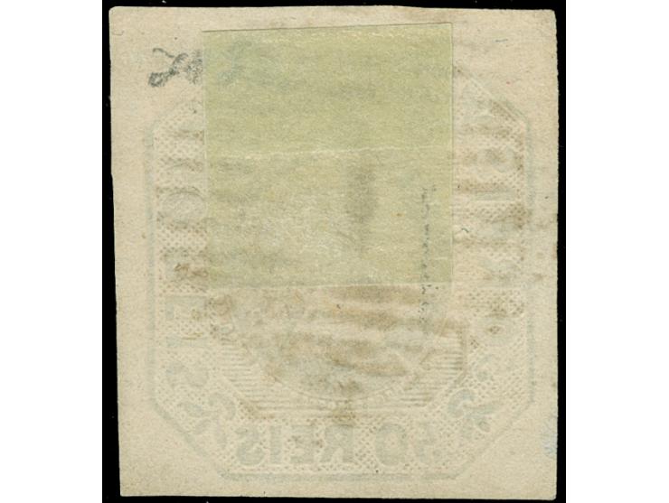 1853, Queen Maria II 50 r. green, good margins, clear cancelled numeral ‘1’, fine.
