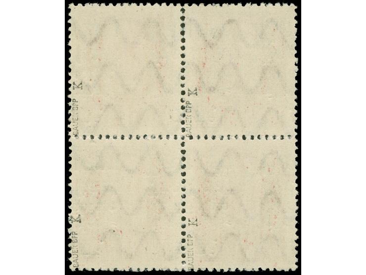 1919, Kriegsbeschädigte 10 + 5 Pfg. mit kopfstehendem und stark waagerecht verschobenem Aufdruck, Viererblock, postfrisch, si