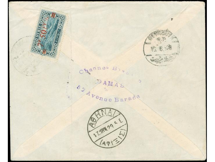 1929, flight route Damascus – Beirut – Athens with the French AULO and final leg to Istanbul with AEI, letter from Damascus 1