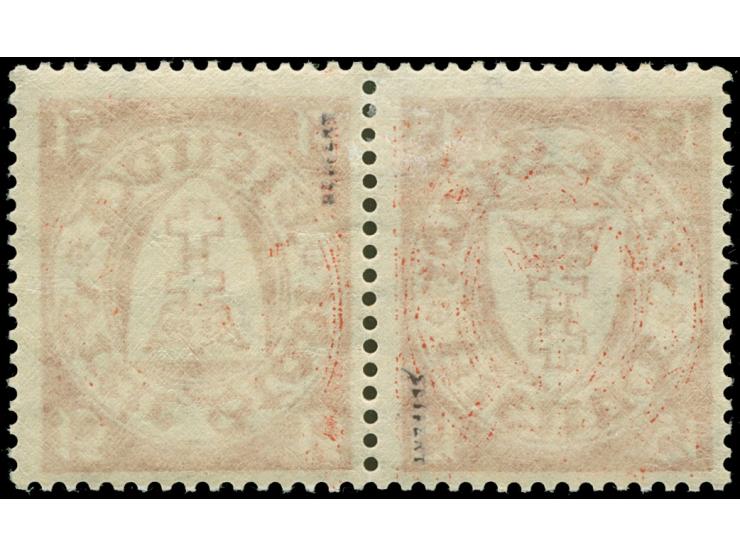 1925, Wappen 15 Pfg. orangerot im Kehrdruckpaar, sauber ungebraucht, einwandfrei und frisch. (Mi. 500,-)