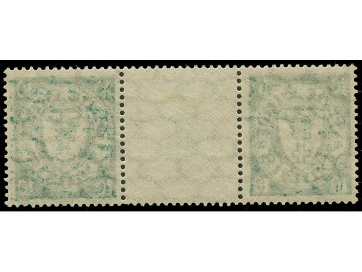 1924/38, Staatswappen 10 Pfg. grün im waagerechten Zwischenstegpaar, sauber ungebraucht (Mi. 450,-)