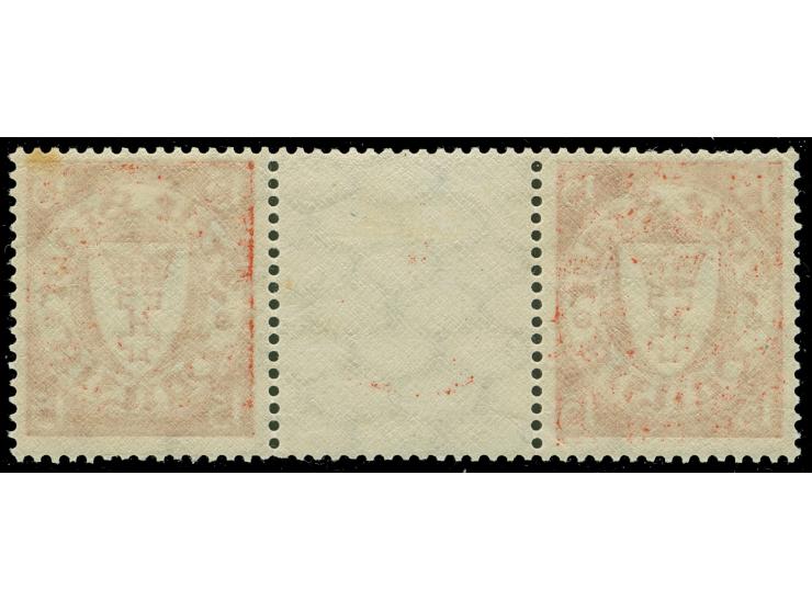1925/35, Staatswappen 15 Pfg. orangerot im waagerechten Zwischenstegpaar, sauber ungebraucht (Mi. 650,-)