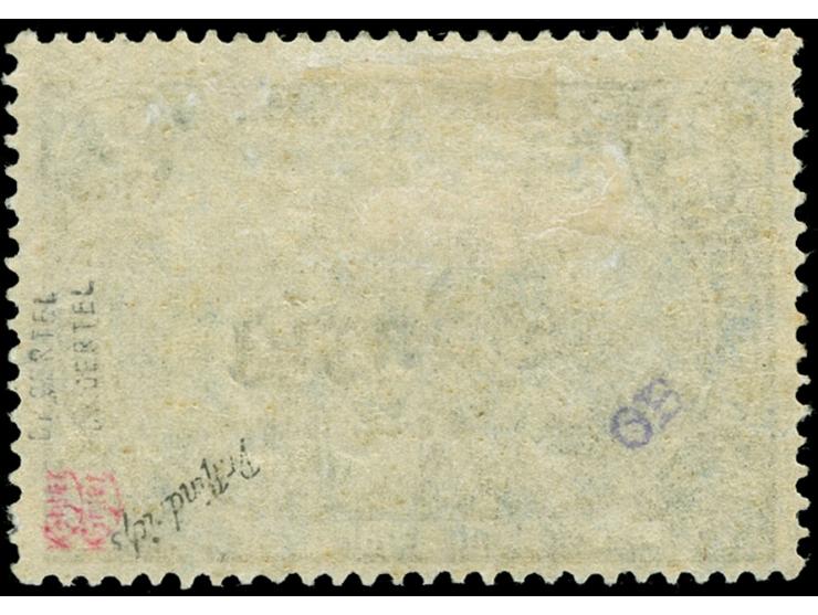 1920, 2 Mark dunkelkobaltblau mit doppeltem Aufdruck, dabei einer schwächer und ca. 5 mm nach unten verschoben, ungebraucht, 