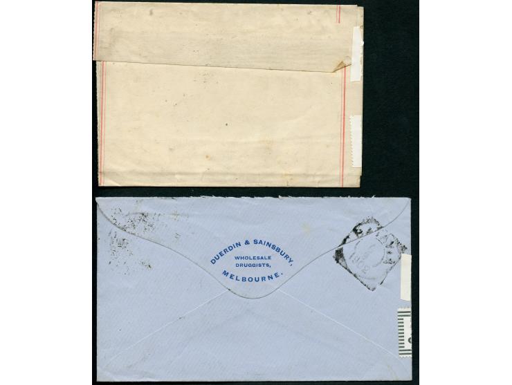 1901/02, three postal stationery wrapper and one envelope, two to Batavia Java and two to Hong Kong, clear cancellations Melb