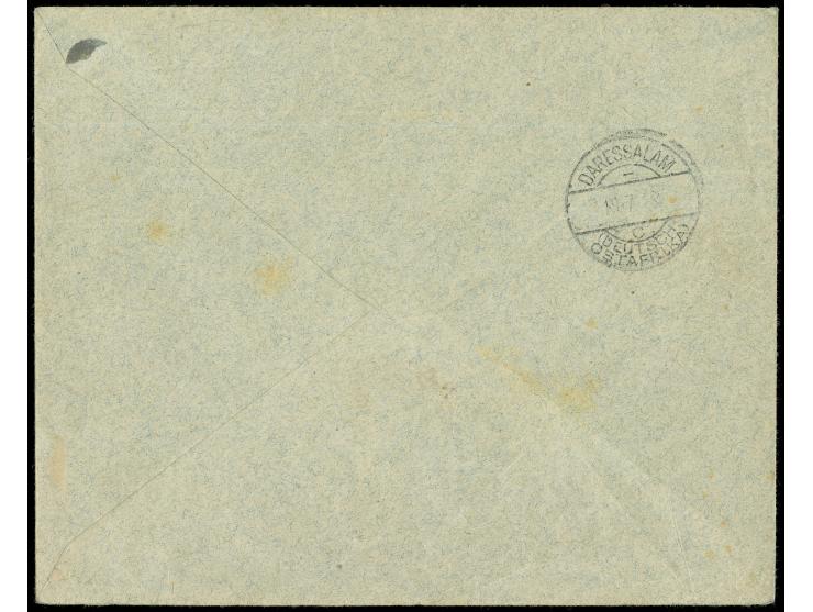 1916, Vorausfrankatur von Morogoro, Dienstsiegel violett, Francostempel rot, mit Stempel "MITTELLANDBAHN b 18.7.16" ohne Zugn