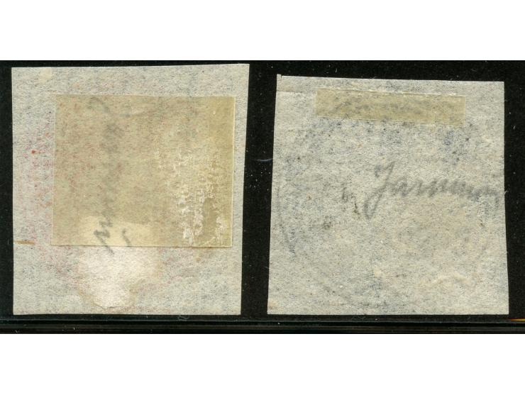1877-78, Jammu &amp; Kashmir: Circular ½ a. black and 1 a. red in oil colour on european laid paper, unused without gum as is