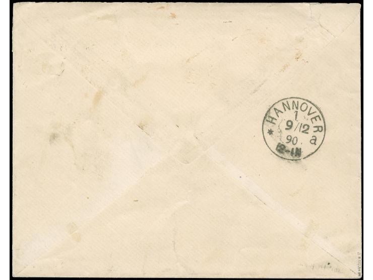 1899, Krone/Adler 20 Pfg. mittelultramarin, im waagerechten Paar auf R-Fernbrief von “APIA / KAISERL. DEUTSCHE / POSTAGENTUR 