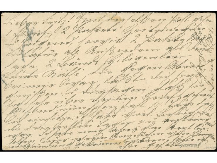 1901, Antwortteil der Doppelkarte 5 Pfg., von “KREUZNACH 21.2.06” nach Apia mit Ankunftsstempel, oben links mit Eckbug, sonst