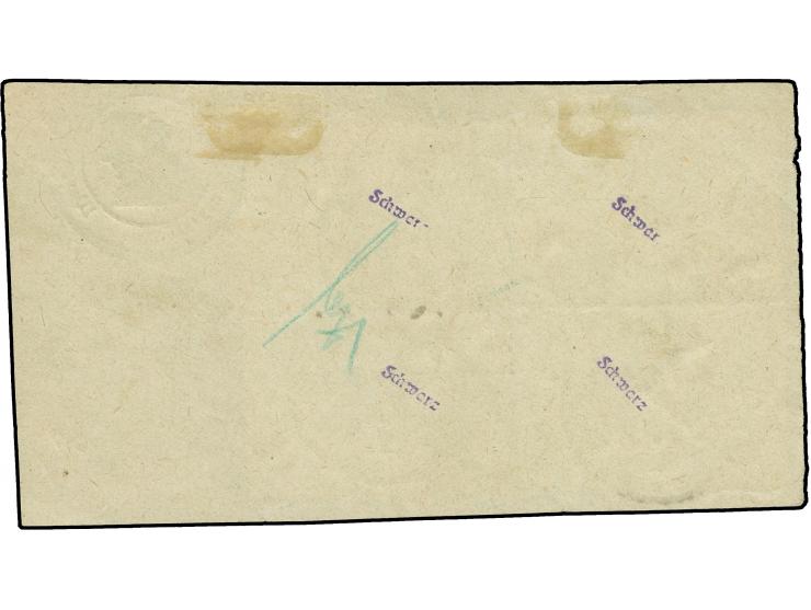 1922, 2,50 M. lilakarmin mit violettschwarzem kopfstehendem Aufrduck in Type III, Viererblock, sauber gestempelt auf Briefstü