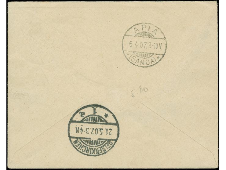 1900, Kaiseryacht 30 Pfg., als Einzelfrankatur auf portogerechtem R-Fernbrief von “MULFANUA (SAMOA) 6/4 / 07” mit R-Zettel, z