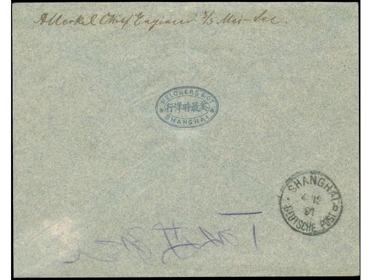 Steiler Aufdruck: 1898, Krone/Adler 10 Pfg., als Einzelfrankatur auf portogerechtem Vordruck-Brief von “TSCHINKIANG / DP / 3/
