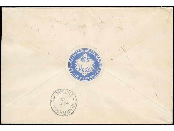 “CANTON DP / 11/12 / 02” klar auf portofreier Reichsdienstsache (handschr. “R.D.S.”) an das deutsche Generalkonsulat in Shang