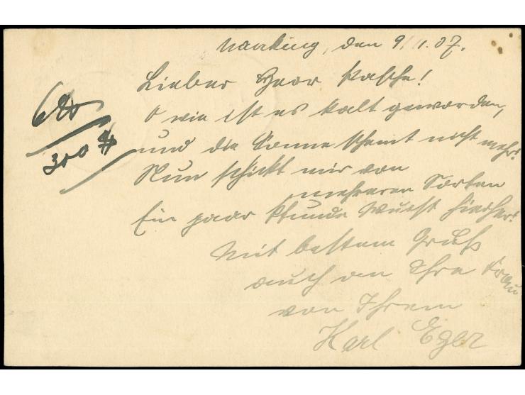 1905/1919, Karte 2 C. auf 5 Pfg., von “NAKING (CHINA) DP 9.11.07” im Inlandsverkehr nach Shanghai mit vorderseitigem Ankunfts