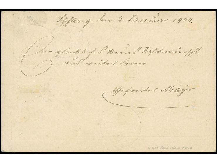 1901, Karte 10 Pfg. mit Zufrankatur Germania 20 Pfg. als portogerechte R-Fernkarte von “TSINANFI (CHINA) DP / 3/6 04” nach Wi