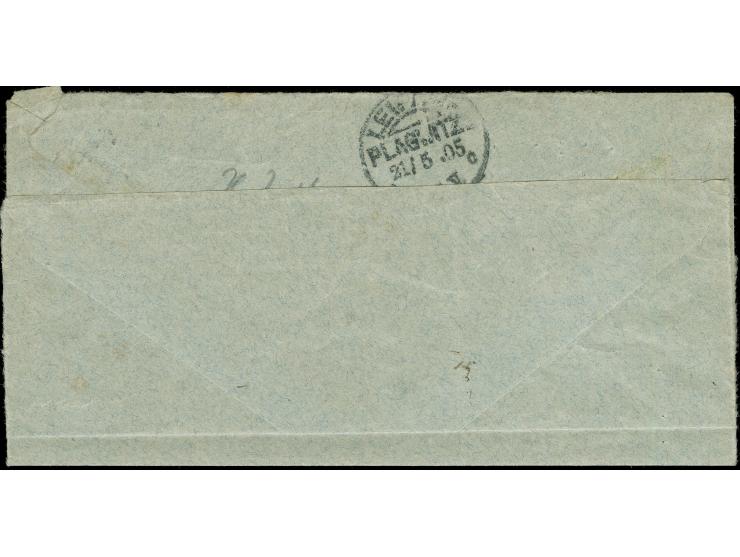 “TSCHINGTSCHOUFU (CHINA) / DP / II/4.05”, EKr. je klar auf waagerechtem Paar Germania 10 Pfg. auf nicht komplettem Brief, win