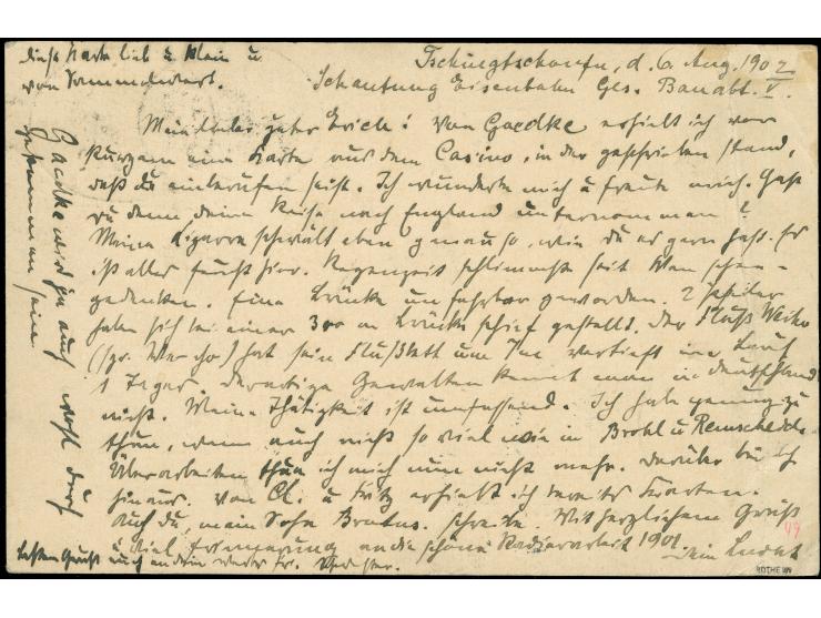 “TSINGTAU - WEIHSIEN / BAHNPOST / ZUG 2 / 9/3 02” auf Karte Kaiseryacht 5 Pfg. mit portogerechter Zufrankatur China Germania 