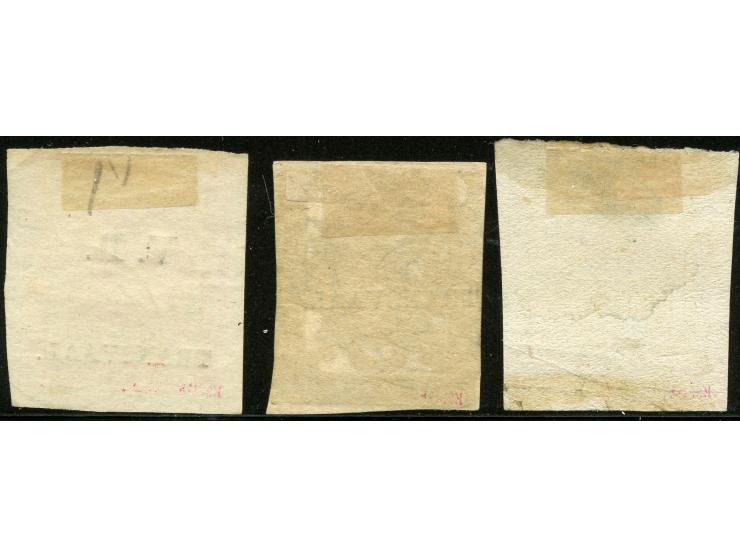 1877, Celliers 1 d. bright red on stout hard surfaced paper, fine used. New Printings on coarse soft white paper two stamps 3
