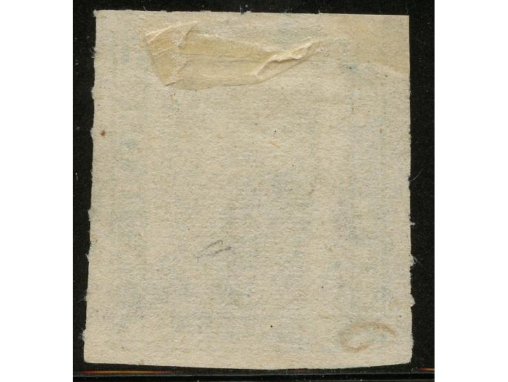 1877, 1 sh. yellow-green, coarse, soft white paper, imperforate, wide rouletted 6½, lightly cancelled; minor thins though of 