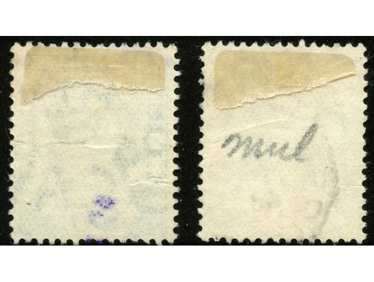 1902 Edward VII, two stamps $5 dull green &amp; brown-orange, shades, watermark multiple Crown CA, fine pair.